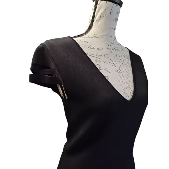 Roland Mouret Superb Black Cocktail Dress Black size Medium Midi Stretch Classy - Picture 5 of 6